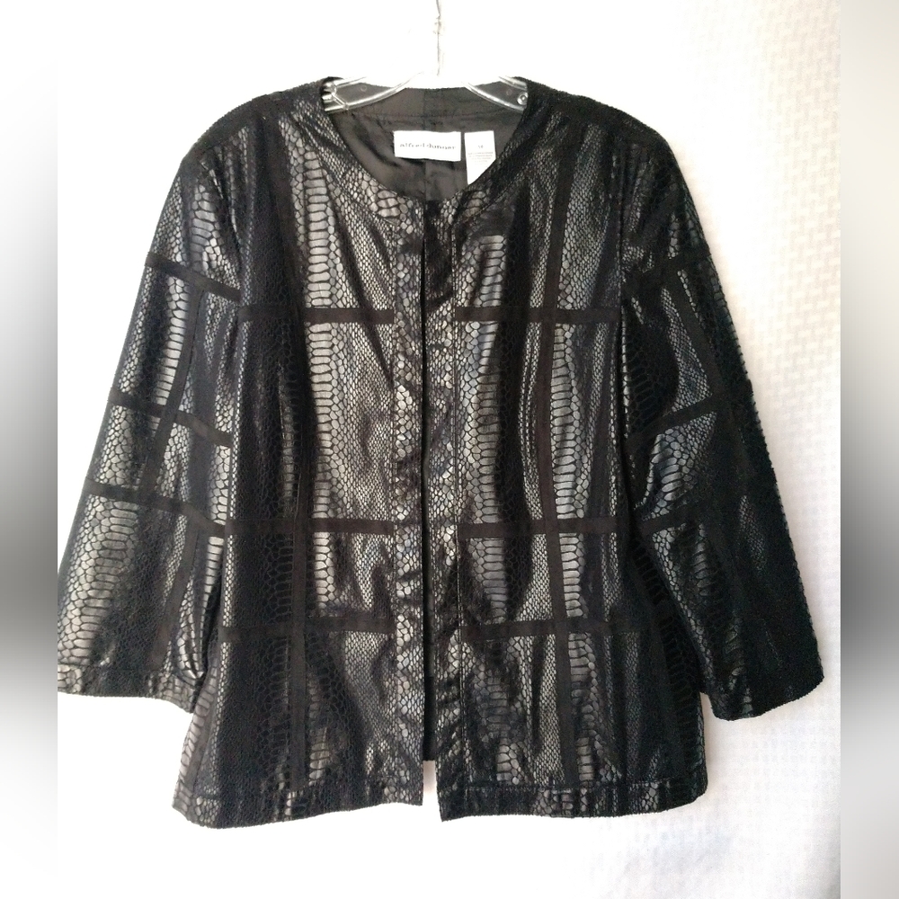 Alfred Dunner Black Blazer Jacket Open Front Lightweight Size 10 Chest 38"